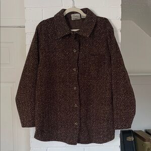 Vintage Brown Herringbone Button-Up Jacket
